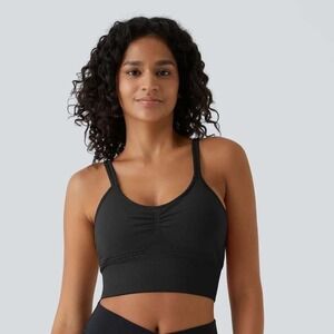 Halara Seamless Flow Low Support Ruched Double Straps‎ Sports Bra A-C Cups Black